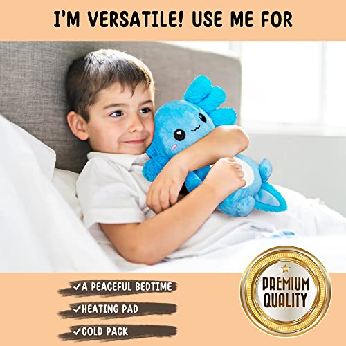 Axolotl Microwavable Stuffed Animals Unscented Heating Pad, Blue, 1.5lbs Soft Cozy Kawaii Hot and Cold Plushie Heating Pad for Women and Kids, Cute Warm Pillow Plush Gifts for Axolotl Lovers - color: Blue Axolotl