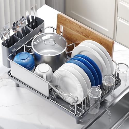 Urackify Stainless Steel Dish Drying Rack for Kitchen Counter, 16.9" x12.4" - color: Gray