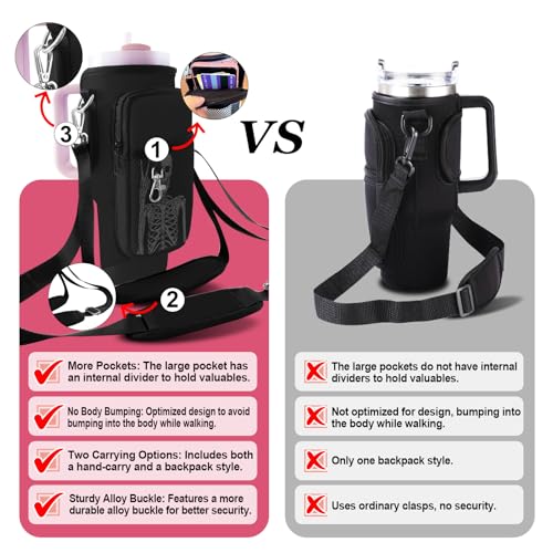 Stanley Carrier Bag for Stanley 40oz/30ozTumbler with Phone with 2 Adjustable Strap,3 Pockets Bottle Stanley Cup Carrier Bag & Case,Accessories for Hiking Travelling - color: Gothic Skeleton