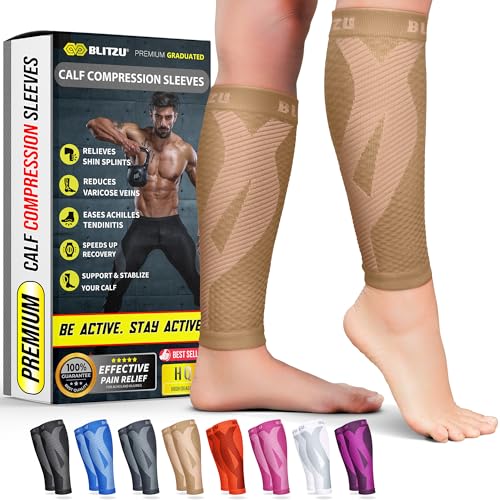 BLITZU Calf Compression Sleeves, Footless Compression Socks for Men & Women - color: Nude, size: Small/Medium