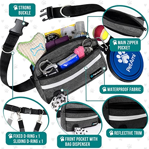 PetAmi Hands Free Dog Leash Waist Belt Bag Fanny Pack, Single, Dark Gray - color: Charcoal Grey, size: 1 Leash