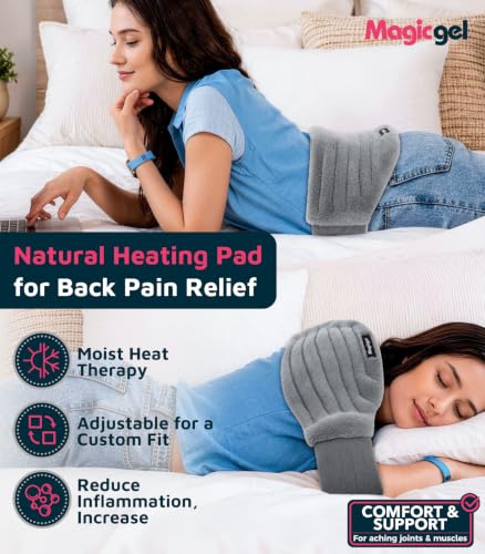 Magic Gel Microwave Heating Pad for Back Pain Relief, Clay Moist Heat Wrap with Adjustable Strap, Reusable Hot Therapy Pack for Lower Back, Period Cramps, Neck, Shoulder & Muscle Tension, Gray