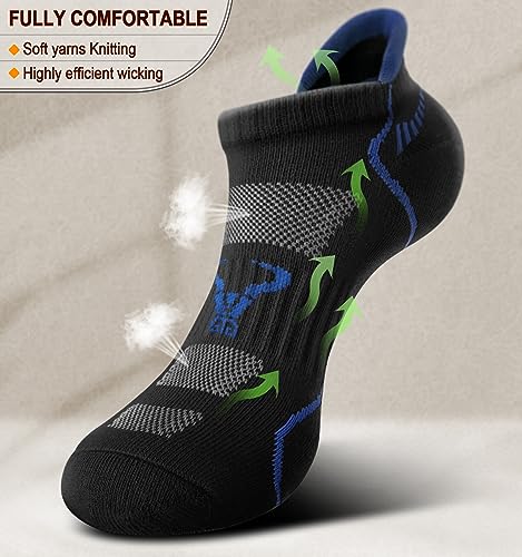 BULLIANT Men Running Ankle Socks 6Pack-Cushioned Support-Low Cut No Show - color: 6pairs-black3654, size: 10-12