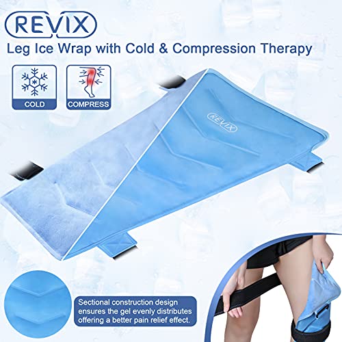 REVIX Large Ice Pack for Injuries Reusable Gel Ice Wrap for Leg and XL Shin Splint Ice Pack for Injuries Gel Cold Pack for Calf and Elbow Pain Relief