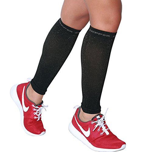 Canidae PURE Calf Sleeves - #1 Compression Leg Sleeve for Runners - Men and Women Shin Sleeves - color: Black with Copper Yarn, size: Large/X-Large