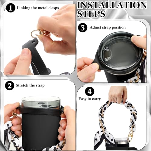 SiliFine Silicone Tumbler Strap Holder with Sling, Carrier - color: Polka Dot Black