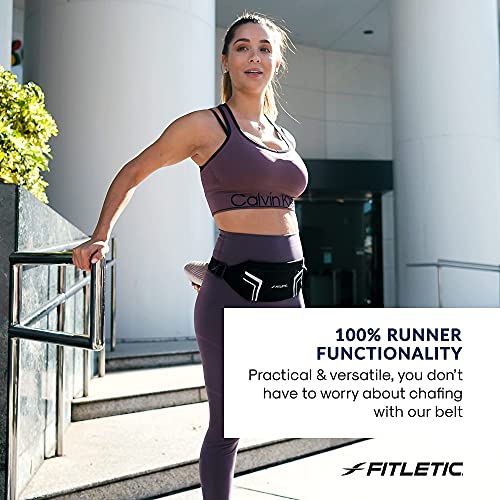 Fitletic Modern Sports Running Belt For Men & Women – Water Resistant Pouch - Fits All Smart Phones- Lightweight, Low Profile Design –Lycra Coated With Inner Card Organizer Pocket - color: Black