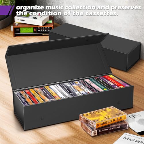 3 Pack Cassette Tape Storage Box, Tape Holder Store 60 Cassette Cases, Media Storage Organizer