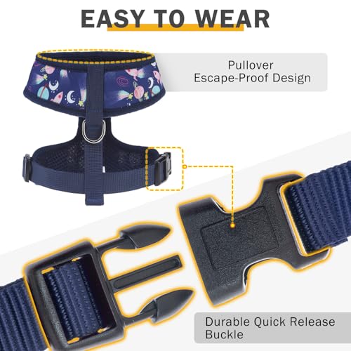 SCENEREAL Small Dog Harness and Leash Set, No Pull Puppy Harness - color: Navy-Starry Night, size: XS: Chest Girth: 10"-14"