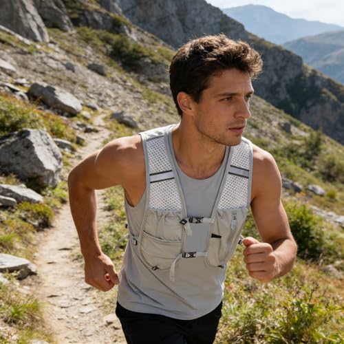 Hydration Backpack Lightweight Running Vest for Women Men with 500ml Soft Flask Hiking Daypack - color: Gray Vest Only