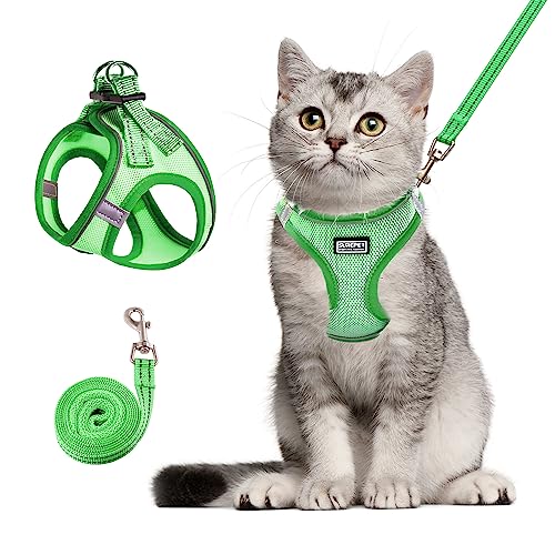 Cat Harness and Leash Set, Soft and Breathable Vest with Reflective Strip, Escape Proof Kitten Harness, Easy to Wear for Cats Walking and Traveling (Green, XXS) - color: Green, size: XXS (Chest:10''-11'')