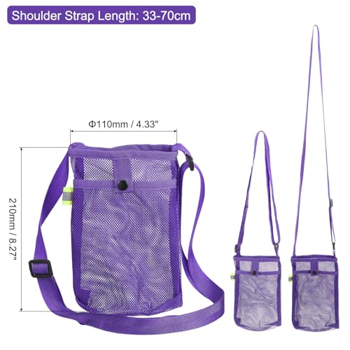 Uxcell Water Bottle Holder With Adjustable Shoulder Strap, Carrier Bag, Mesh Crossbody Carrier With Pocket for Sports, Hiking, Walking, Travel - color: Purple