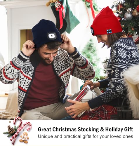 CENSGO Bluetooth Beanie with The Light, Unique Tech Gifts for Men Husband Him Teen, Wireless Headphones for Fishing Jogging Working, Christmas Stocking Emerald - color: Emerald