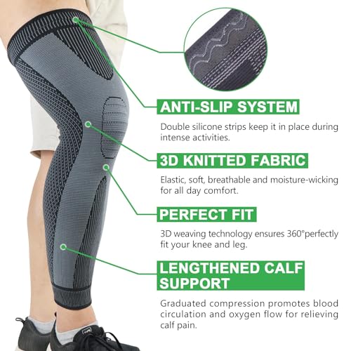 beister Full Leg Compression Sleeve, Long Knee Brace Pair for Adults - color: Black, size: XX-Large