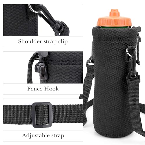 Linkidea Water Bottle Carrier with Fence Hook Compatible with Gatorade Plastic Squeeze 32oz, YETI Rambler 18oz, Sport Waterbottle Sling Bag Holder with Shoulder Strap for Baseball, Tennis