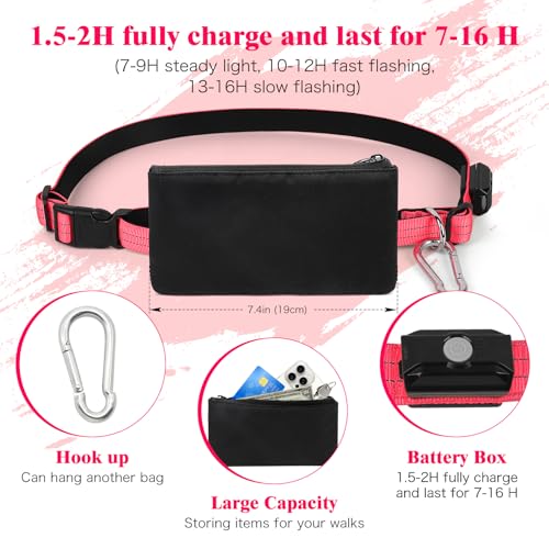 Light Up Waist Leash for Dog Walking, Hands Free LED Dog Leash with Light - color: Pink
