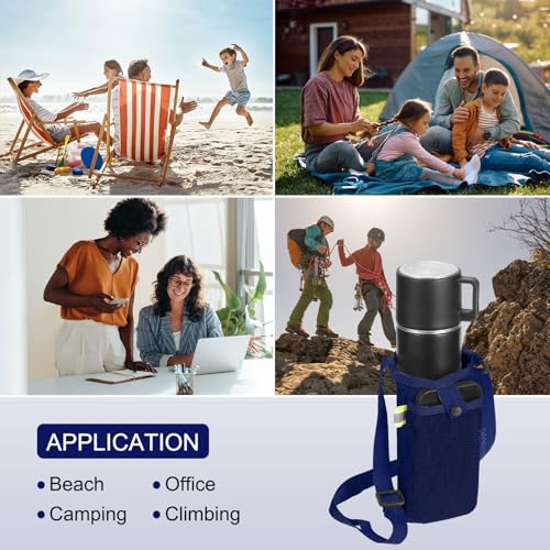 Uxcell Water Bottle Holder With Adjustable Shoulder Strap, Carrier Bag, Mesh Crossbody Carrier With Pocket for Sports, Hiking, Walking, Travel - color: Navy Blue