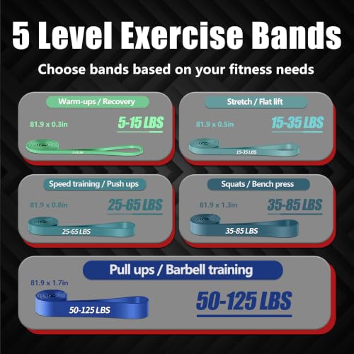 5-Level Resistance Bands for Working Out, Pull Up Assistance Bands - color: 5PCS-Blue Gradient(03)