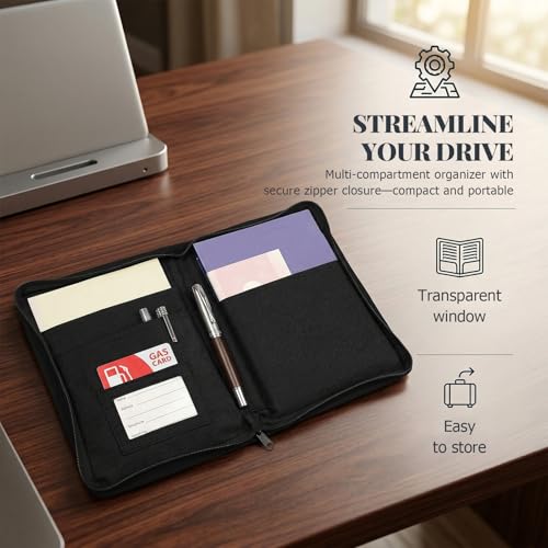 Car Registration Insurance Holder, Soft Zippered Auto Document Holder Glove Box Compartment Organizer, Multipurpose Oxford Cloth Car Storage Pouch for Licenses Cards Pens