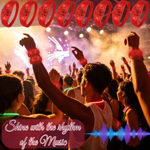 150 Pcs LED Glow Bracelets Sound Activated Light Up Bracelets for Adults Glow in the Dark Party Supplies Birthday Party Favors for Christmas, Halloween, Rave, New Year, Concert - color: Red