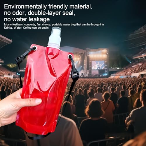 Water Bag 650ml Leak-Proof Foldable Flask with Strap - color: Red