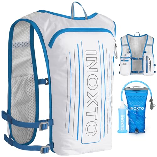 INOXTO Running Hydration Vest Backpack,Lightweight Insulated Pack with 1.5L Water Bladder Bag Daypack for Hiking Trail Running Cycling Race Marathon for Women Men - color: White stripes