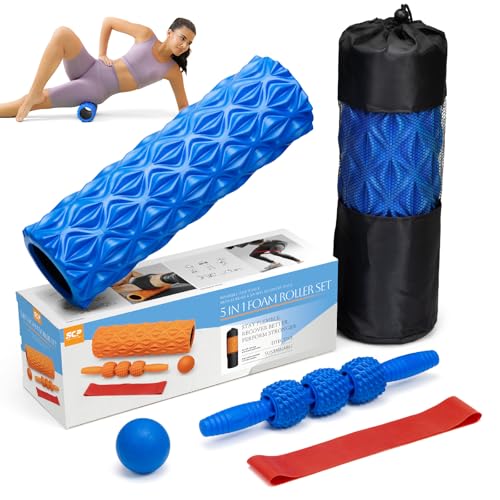 SUBCULTUREPICK 5 in 1 Foam Roller Set High Density Deep Tissue Massager - color: Pure Blue