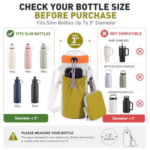 Water Bottle Holder with Strap Fits 16-24oz Bottle, Water Bottle Carrier with Earphone Bag, Hands-Free Crossbody Bottle Bag for Dog Walking, Travel, Hiking & Everyday Use - color: Khaki
