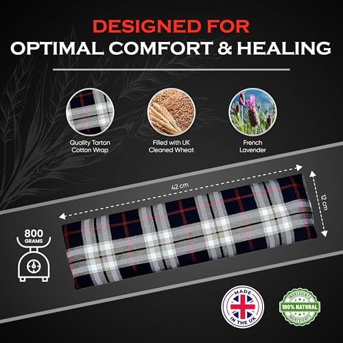 Microwavable Heating Pads for Winter Warmth, Back, Stomach & Head Comfort – Kalore Cotton Tartan Neck Wrap – Even Heat Distribution Hot Compress Bag – Wheat Heat Pad XL – Lavender Scent – Gray - size: Scented, style: Tartan Grey
