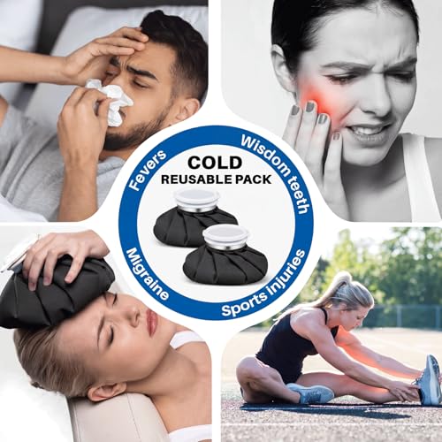 Honoson Reusable Ice Bags for Injuries 2 Pack, 6” Hot & Cold Ice Packs, Leak Proof Cold Compress for Pain Relief, Swelling, Sprains, Headache, Fever & Summer Cooling Relief, Toothache(Black) - color: Black