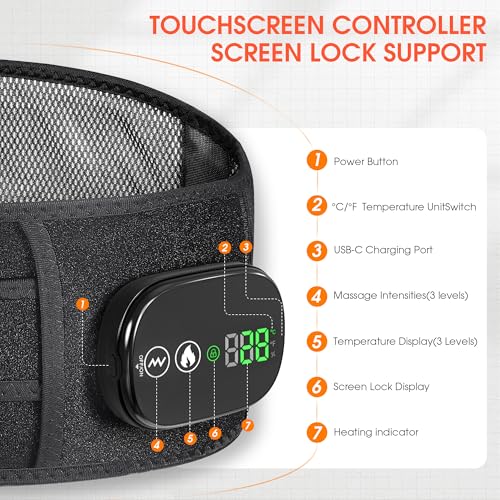 Heated Lower Back Massager, Cordless Heating Pad Brace Wrap Belt for Back