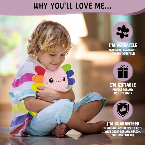 Axolotl Microwavable Stuffed Animals Unscented Heating Pad, Rainbow, 1.5lbs Soft Cozy Kawaii Hot and Cold Plushie Heating Pad for Women and Kids, Cute Warm Pillow Plush Gifts for Axolotl Lovers - color: Rainbow Axolotl