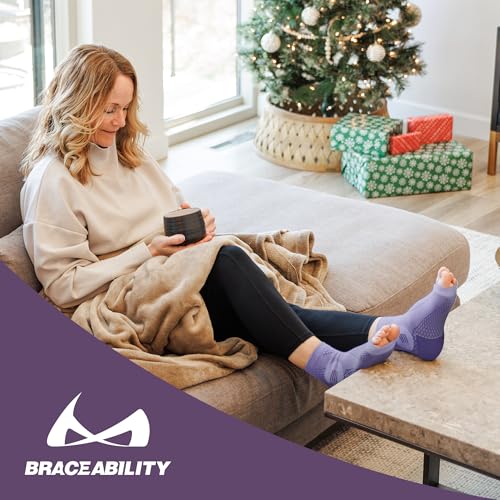 BraceAbility Neuropathy Socks (Pair) - Peripheral Neuritis Compression Diabetic Toeless Foot Sleeves for Nerve Damage Pain in Feet, Ankle Gout, Plantar Fasciitis Relief Brace for Men and Women (Lilac - Standard - 1 Pair, Medium) - color: Lilac - Standard