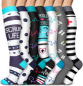 Aoliks 6 Pairs Compression Socks for Women & Nurses, Flying Knee High Socks - color: 02 Black/White/Heart, size: Small-Medium