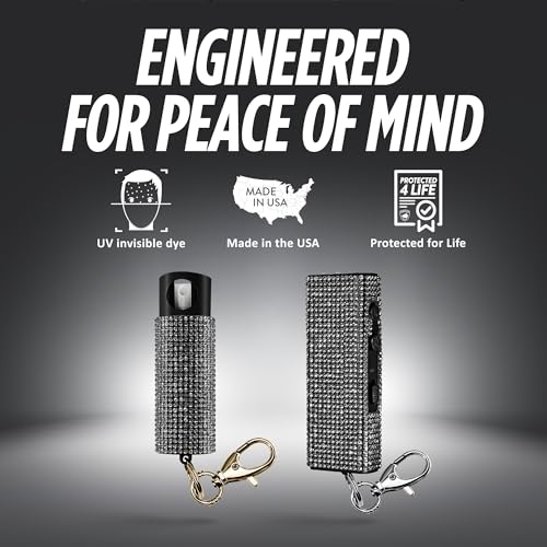 Guard Dog Security Bling It On Stun Gun and Pepper Spray for Self Defense, Fashionable Self-Defense Keychain Set for Women, Glow-in-the-Dark Actuator, 16-Ft Range, USB Rechargeable - color: Black