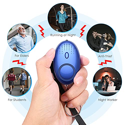 AMIR Safety Keychain Set for Women and Kids, 10 Pcs Safety Keychain Accessories with Sound Personal Alarm, Whistle and Pom - color: Blue