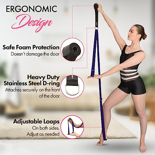 Stretching Strap with Door Anchor for Splits and Flexibility Training - color: Purple