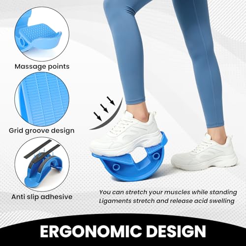 JIURUN Calf Stretcher and Foot Rocker for Plantar Fasciitis - Leg Stretching Strap, Hamstring and Calf Stretcher, Suitable for Stretching Legs and Thighs (Blue)