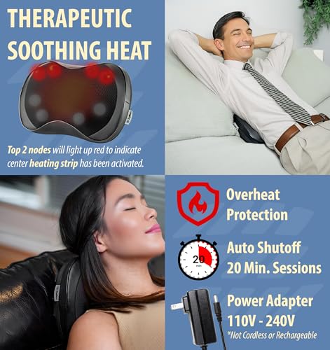 Zyllion ZMA-25 Back and Neck Massager with Heat for Pain Relief, Black - color: Zma-25: Black (8 Nodes)