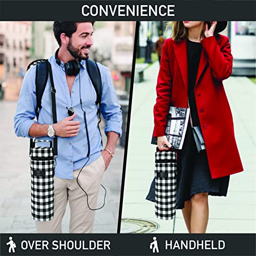 opux Single Bottle Wine Bag Carrier Insulated Cooler Tote Plaid White Black - color: Buffalo Plaid White
