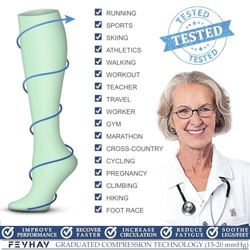 FEYHAY Copper Compression Socks (3 Pairs) 15-20 mmHg Circulation is Best Athletic & Daily for Men & Women, Running, Climbing - color: 22 Gradient Green, size: Large-X-Large