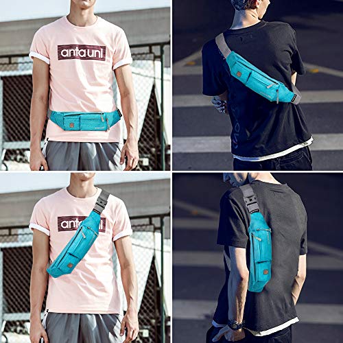 ZOMAKE Small Crossbody Fanny Pack for Women Men, Mini Runners Belt Bag with Adjustable Strap, Fashion Water Resistant Waist Bag for Running Travel Hiking Carrying All Phones(Light blue) - color: Light blue