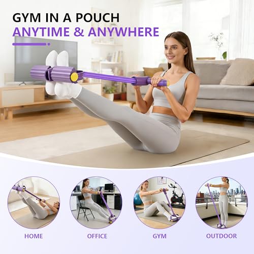 Pedal Resistance Band with Handle, 6-Tube Natural Rubber Exercise Bands - color: Purple