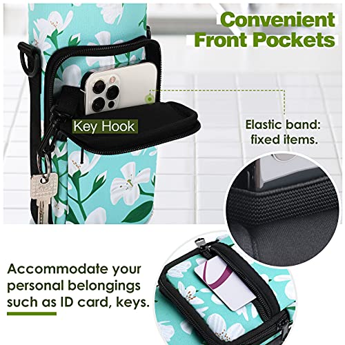 Nuovoware Water Bottle Carrier Bag, 25oz/32oz, Green Lily - color: Green Lily, size: 25-32 Ounces - Standard