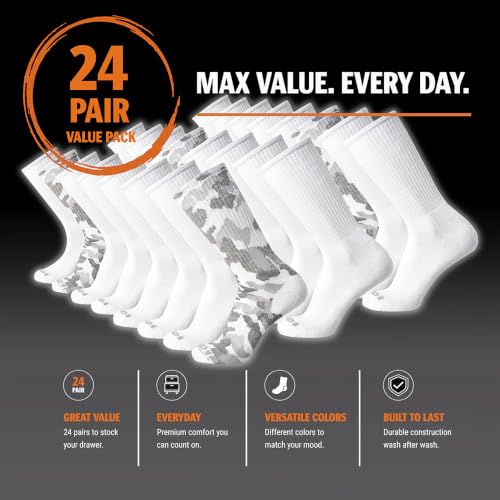 AND1 Mens Athletic Crew Socks 24 Pack Cushioned Comfort Socks - color: White Camo