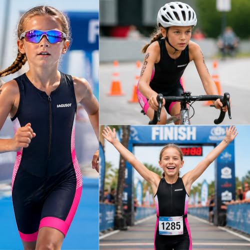 Boys Triathlon Suit Youth Racing Tri Skin Suit for Cycling Swim Run - color: Black/Pink, size: Small