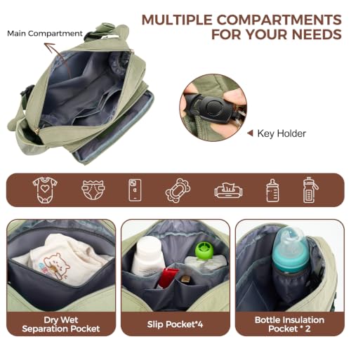 Rexmore Diaper Fanny Pack,Taslan Nylon Crossbody Mom Purse, Eucalyptus Gray - color: Eucalyptus Gray