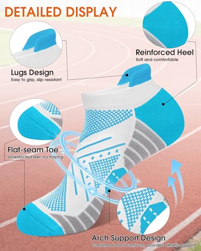 Womens Compression Ankle Crew Socks, Breathable Cushioned Socks - color: White Green Orange Yellow Pink Blue, size: 6-9