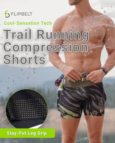 FlipBelt Men's Running Compression Shorts with Built-in Running Belt - color: Trail Black - Past Season, size: X-Large