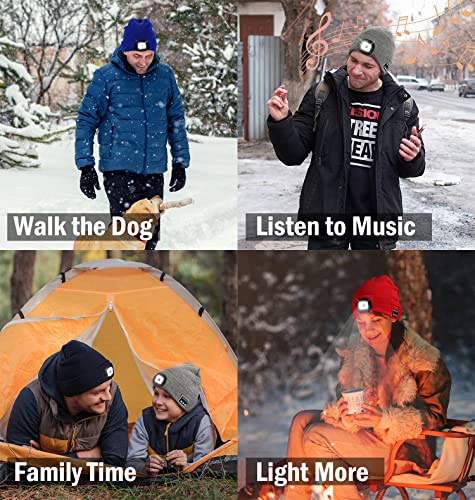 CENSGO Bluetooth Beanie with The Light, Unique Tech Gifts for Men Husband Him Teen, Wireless Headphones for Fishing Jogging Working, Christmas Stocking Dark Grey - color: Dark Grey